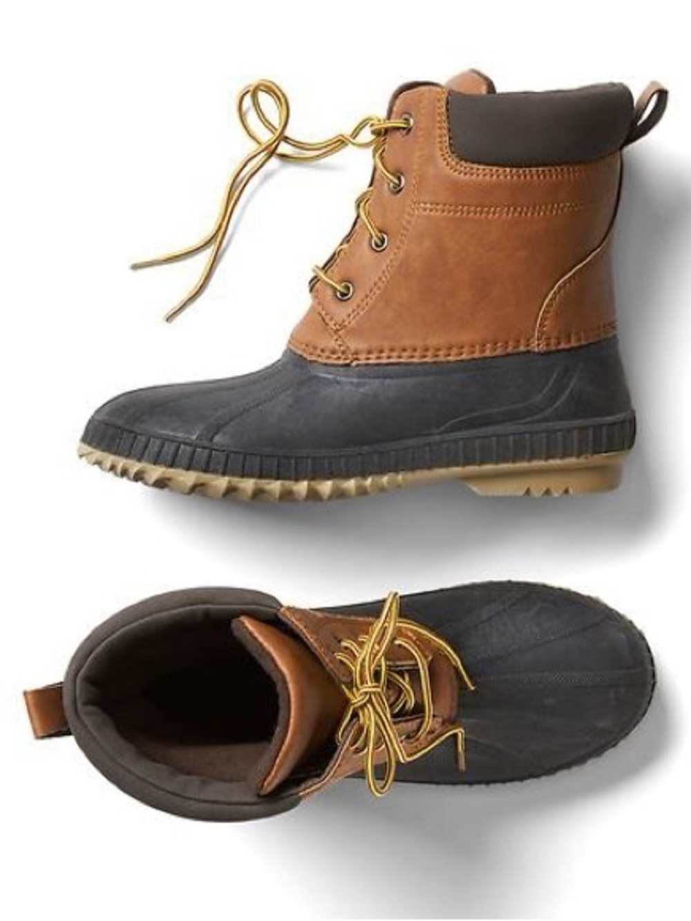 New Gap Kids 3M Thinsulate Brown and Black Waterproof Lace-Up Duck Boots Size 5/